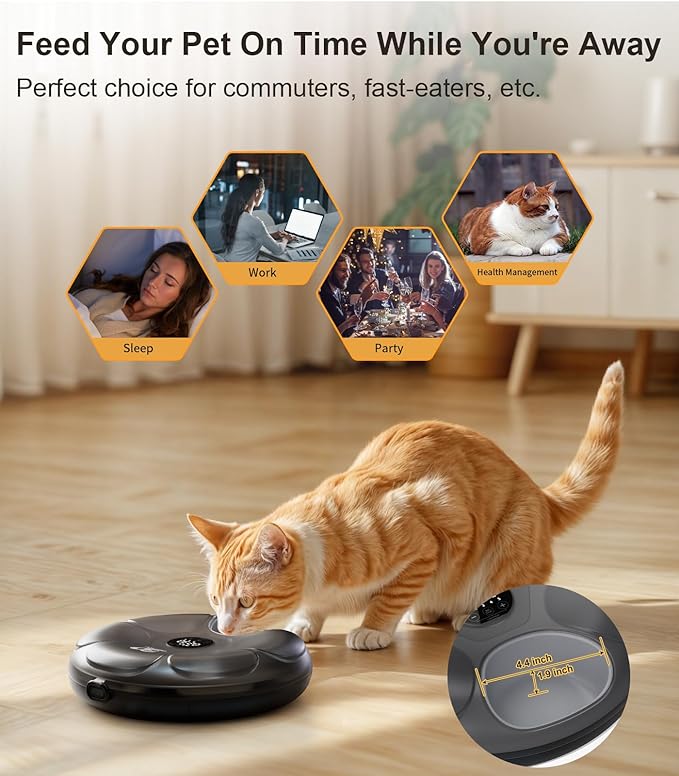 Casfuy Automatic Cat Feeder Cordless - Automatic Cat Food Dispenser for Wet Moist Food with 4 Ice Packs Rechargeable Auto Feeder for Cats Small Dogs with Programmable Timer Low Battery Indicator
