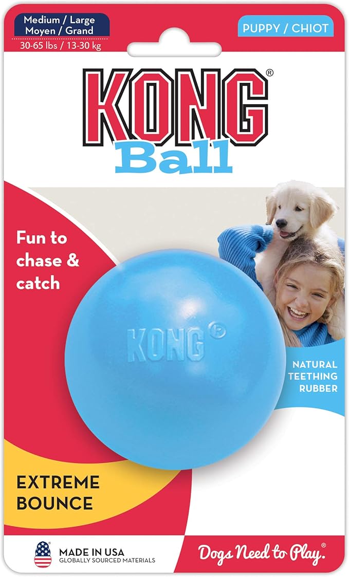 KONG Puppy Ball w/Hole - Soft & Durable Activity Ball for Puppies - Dog Toy Supports Healthy Exercise & Interactive Play - Dog Toy for Natural Teething - for Medium/Large Puppies - Assorted Colors