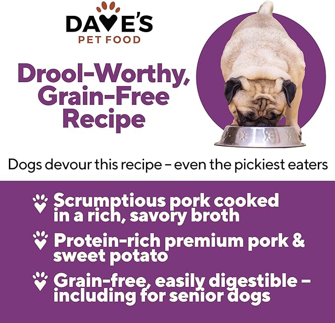 Dave's Pet Food Grain Free Wet Dog Food (Pork & Sweet Potato in Broth), Made in Canada Naturally Healthy Canned Dog Food, Added Vitamins & Minerals, Wheat & Gluten-Free, 13.2 oz (Case of 12)