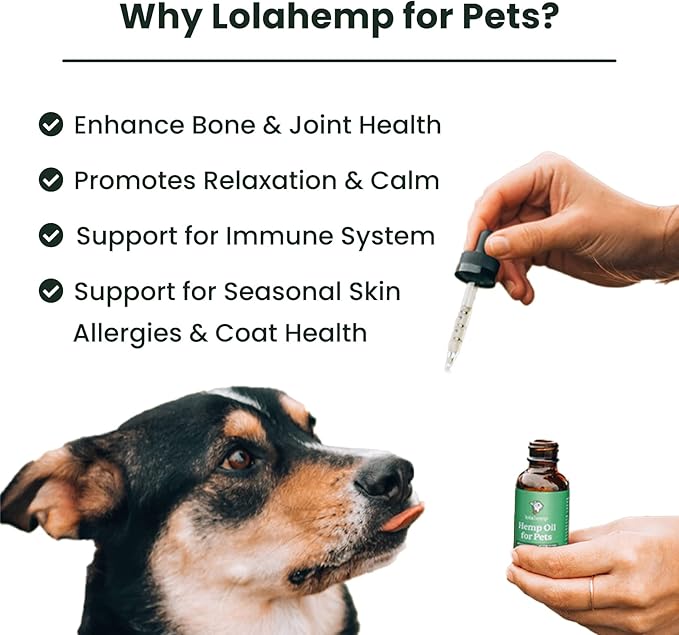 Lolahemp Hemp Oil for Dogs & Cats - Made in USA at Family Farm - Natural Hemp Oil for Joint Support, Promoting Mobility, Relieving Discomfort and Calming Supplement for Promoting Relaxation