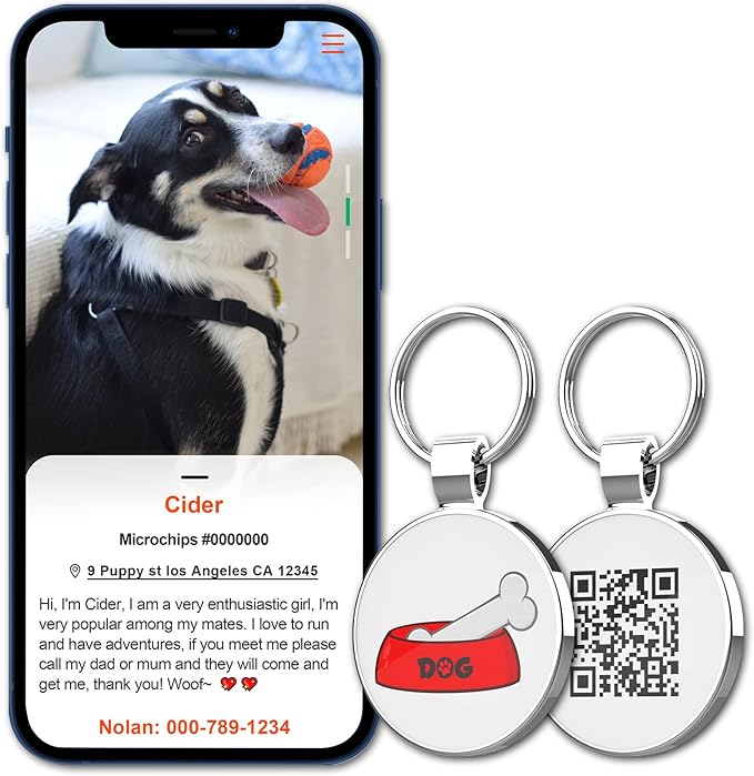 MYLUCKYTAG QR Code Pet ID Tags Dog Tags - Pet Online Profile - Scan QR Receive Instant Pet Location Alert Email