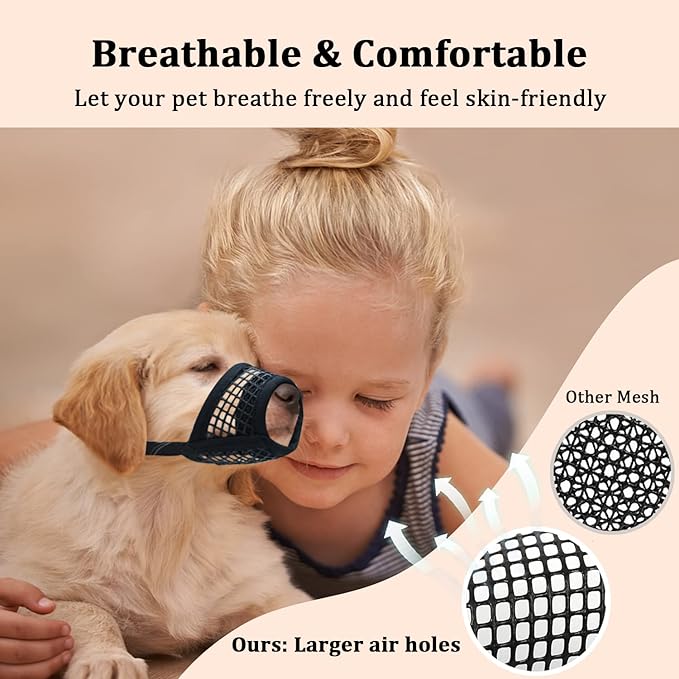 Mayerzon Dog Muzzle, Soft Mesh Muzzles for Small Medium Large Dogs Chihuahua Poodle Husky Labrador Retriever, Breathable Dog Mouth Guard for Biting Chewing Grooming, Allow Panting Drinking