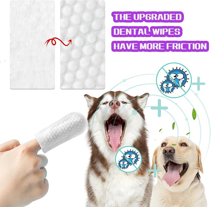 55 Counts PET Teeth Cleaning Wipes for Dogs & Cats,Dog Dental Wipes for Reducing Plaque & Tartar, Gentle Dental and Gum Care Finger Pet Wipes (55PCS-Teeth Cleaning Wipes)