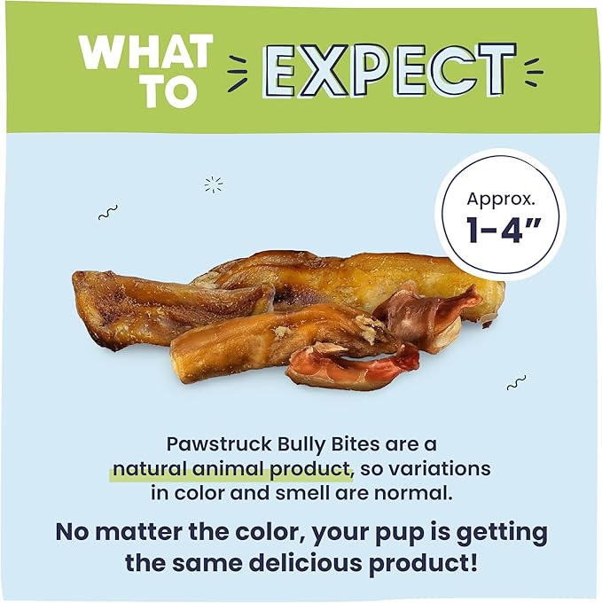 Pawstruck Natural 1-4" Bully Stick Bites for Small Dogs & Puppies – Single Ingredient Digestible Rawhide Free Alternative - High Protein Chew Treat Bones - 1 lb Bag - Packaging May Vary