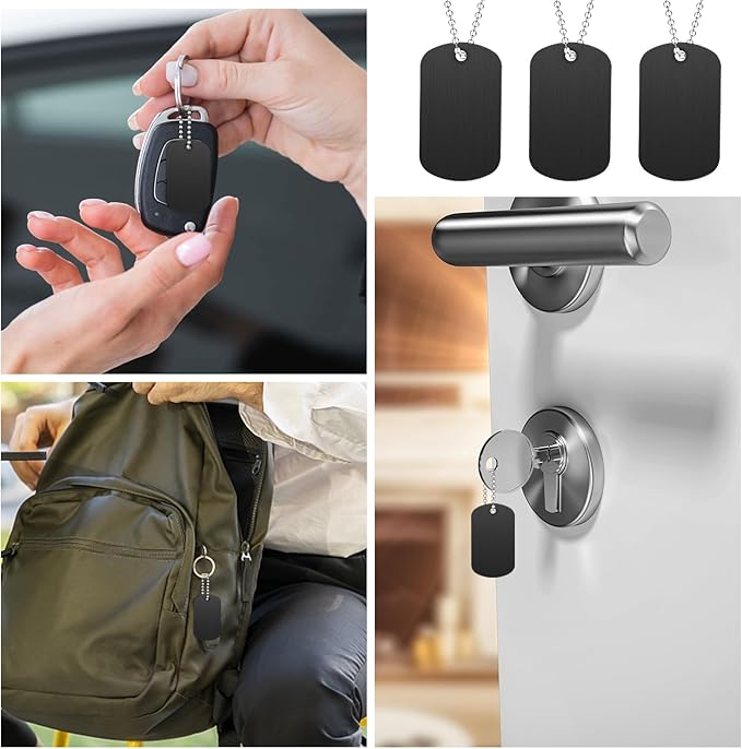 200Pcs Military Dog Tags, Rectangle Blank Metal Stamping Tags Set Including 100Pcs Aluminum Blank Dog Tags 100Pcs Ball Steel Chains Personalized Pets Tags for DIY Decorative Craft (Black)