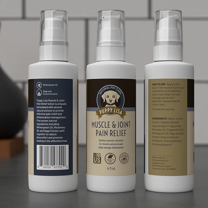 Muscle and Joint Pain Relief Cream for Dogs - Quick Absorption Liniment for pain relief for dogs - Made in USA with Natural Ingredients - for Acute and Chronic Arthritis Pain