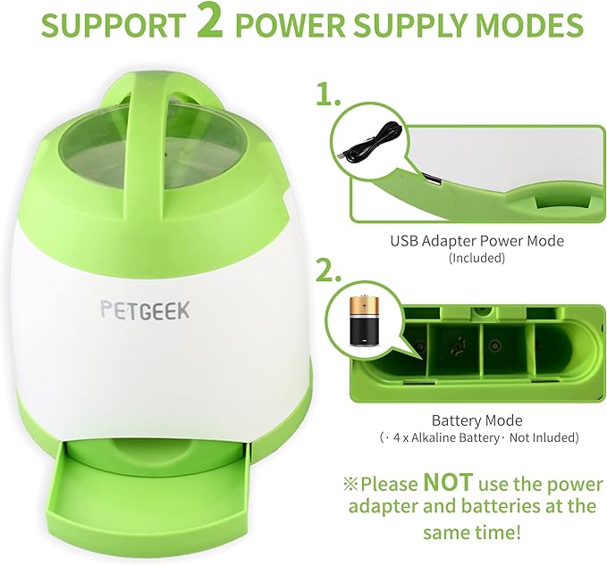 PETGEEK Treat Dispenser Dog Toys, Automatic Pet Feeder with Dual Power Supply and Remote Control, Dog Puzzle Toys and Interactive Dog Toys in One for Indoor or Outdoor Play(Green)