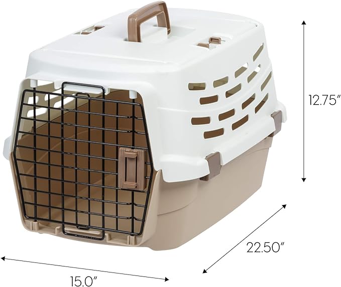 IRIS USA 23" Cat Carrier, Small Pet Carrier Hard, Dog Kennel with 2-Door Front and Top Access, Dog Carrier, up to 18 pounds, White/Almond