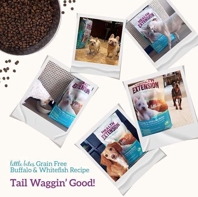 Health Extension Grain Free Little Bites for Dogs, Natural Food with Added Vitamins & Minerals, Perfect for Teacup, Toy & Small Dogs, Buffalo Recipe (3.5lb Bag)