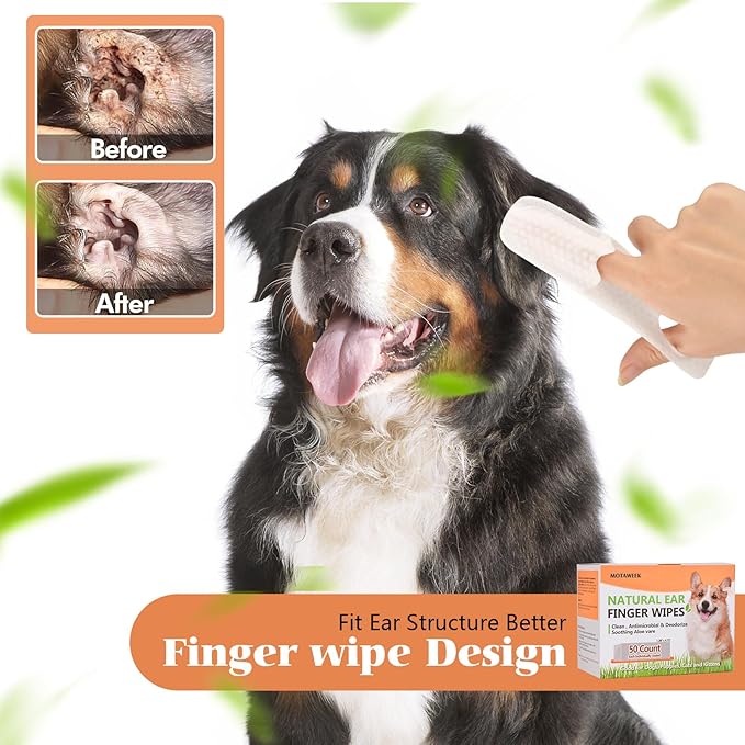Dog Ear Wipes Finger - Portable and Convenient 50-Pack for Gentle Cleaning & Infection Treatment of Dogs' & Cats' Ears, Eyes, and Pets, Fresh and Comfortable Experience