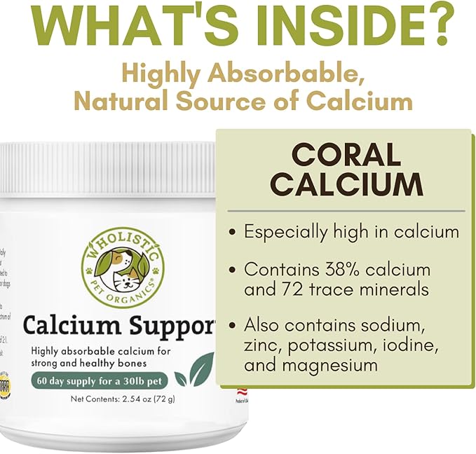 Wholistic Pet Organics Sea Coral: Organic Sea Coral Calcium Dog Supplement - Natural Source of Calcium for Dogs Teeth and Bone Health - Natural Marine Coral Calcium Vitamins for Dogs