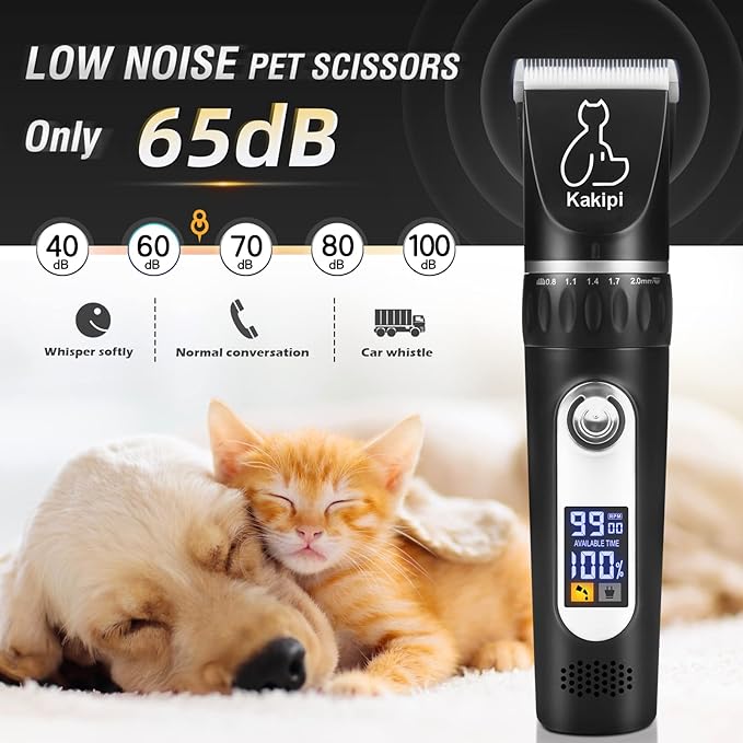 Dog Grooming Kit with LCD Display, Low Noise Dog Clippers for Grooming, Heavy Duty Dog Trimmer, Dog Grooming Supplies with Scissor, Shaver for Dogs Cats Pets, Electric Quiet Cordless