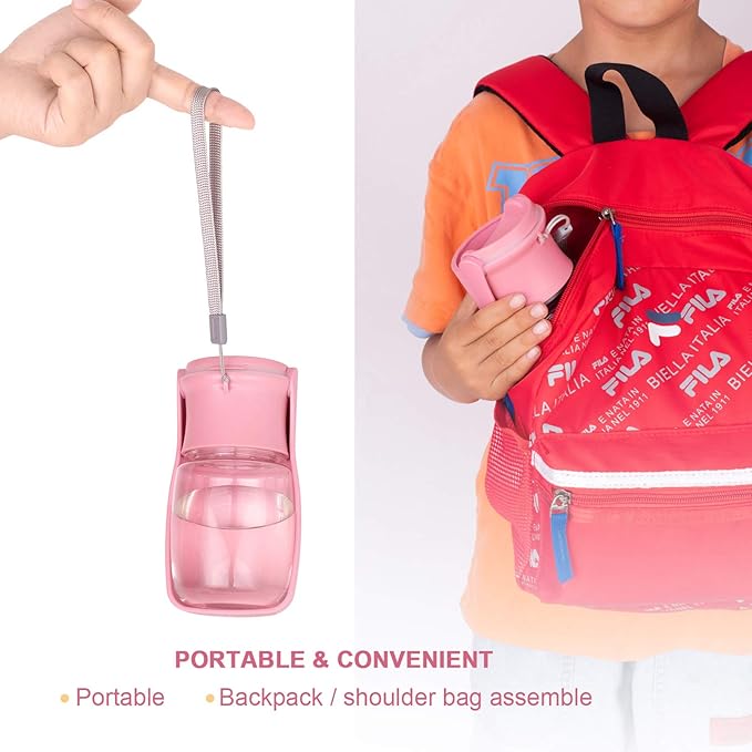 Dog Water Bottle Portable - Leak Proof Foldable Pet Water Dispenser for Dogs & Cats, 350ml Dog Water Bowl Drink Cup Summer Accessories for Outdoor Travel Walk Hinking (Pink)