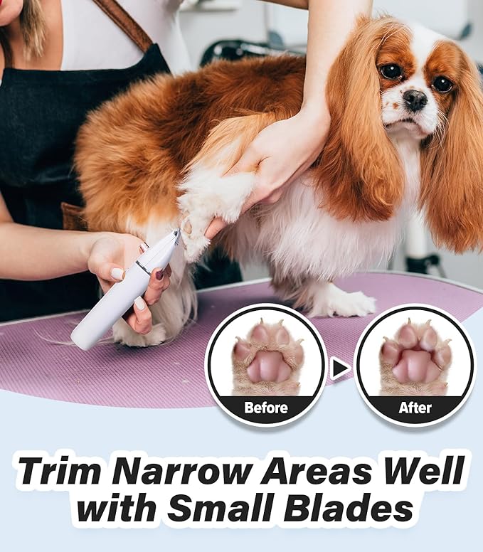 Casfuy Cordless Dog Paw Trimmer - Low Noise Small Dog Clippers with Double Blades USB Rechargeable Grooming Clipper for Dogs Cats and Small Pets for Trimming Hair around Paws, Eyes, Ears, Face, Rump