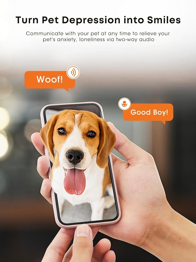 Dog Camera Treat Dispenser, 330° View Dog Cam Pet Security Camera, 2K/4MP HD with Night Vision, Support 2.4 &5 GHz Wi-Fi, 2-Way Audio, Indicator Light, Free Cloud Storage, No Monthly Fee