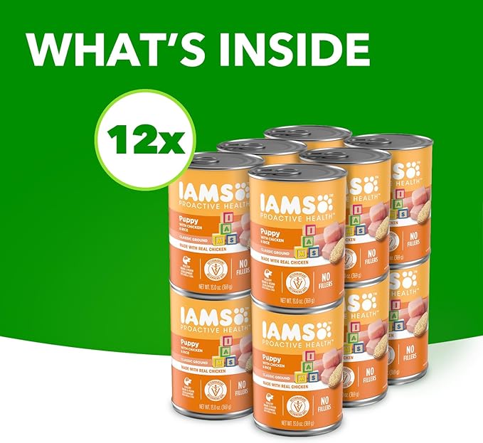 IAMS PROACTIVE HEALTH Puppy Wet Dog Food Classic Ground with Chicken and Rice, 12-Pack of 13 oz. Cans