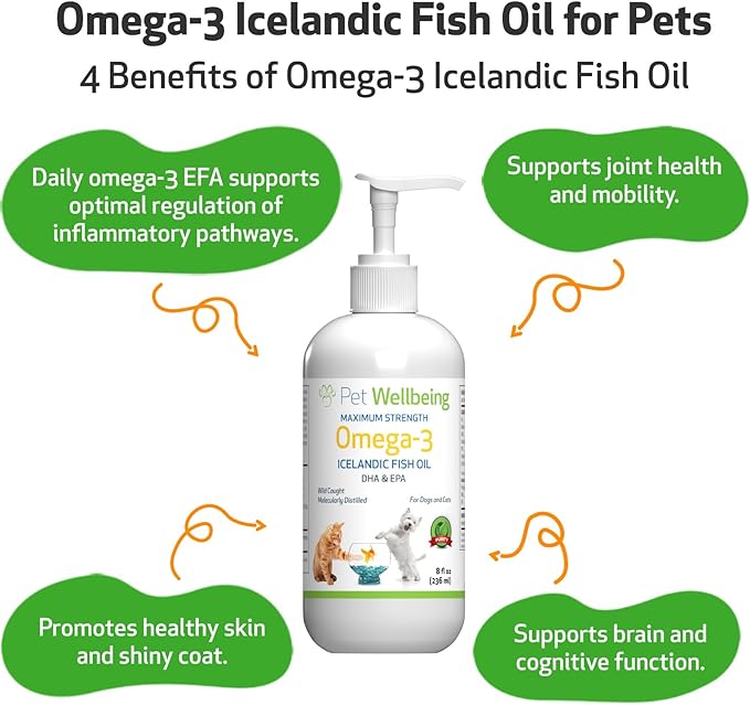 Pet Wellbeing Omega-3 Daily EFA Fish Oil for Dogs & Cats - Healthy Skin, Coat, Mobility, Joints, Heart Health - EPA, DHA - 8 fl oz (236 ml)