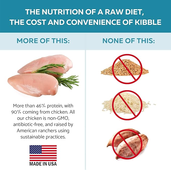 Ketona Chicken Recipe Adult Dry Dog Food, Natural, Low Carb (Only 5%), High Protein (46%), Grain-Free, The Nutrition of a Raw Diet with The Cost and Convenience of a Kibble; 24.2lb