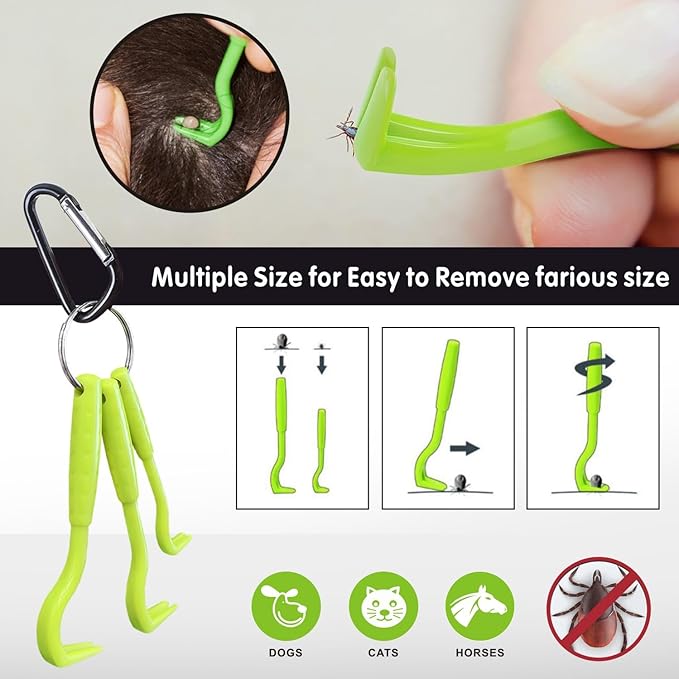Tick Removal Tool for Dogs, Stainless Steel Tick Tweezers Remover Tool Kit, 3 Pack Quick & Safe Tick Hook Flea Tick Tweezers Clip Remover Flea Comb Magnifying Glass for Dogs Cats Human
