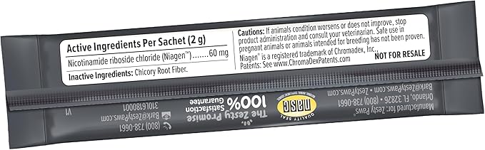 Zesty Paws NAD+ Precursor Supplement for Dogs - Niagen for Healthy Aging & Skeletal Muscle Support & Recovery - Brain, Heart, & Cellular Energy Support - Nicotinamide Riboside Chloride – 30 Sachets