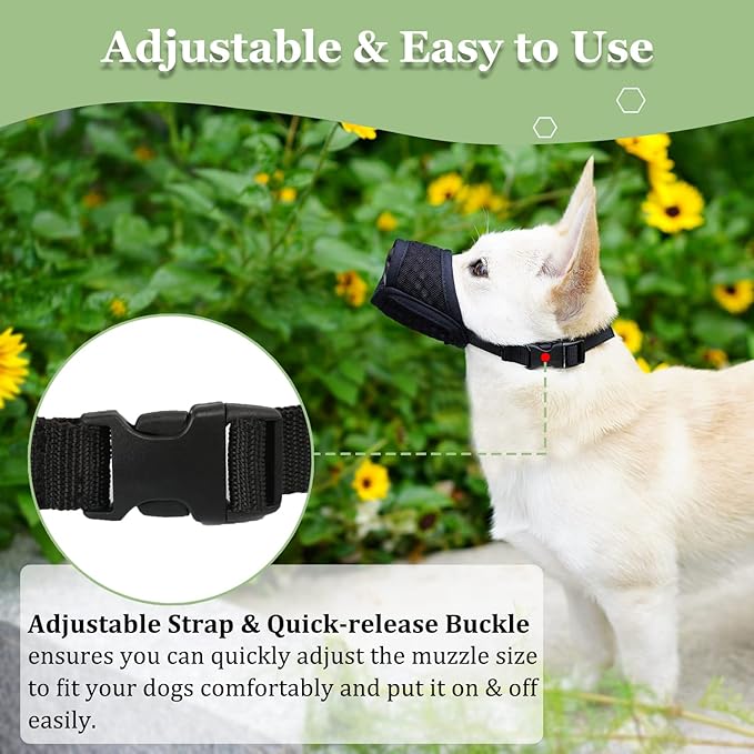Mayerzon Dog Muzzle, Soft Mesh Muzzle for Small Medium Large Dogs Chihuahua Poodles Beagle Dachshund Corgis Labrador, Puppy Muzzle for Biting Chewing Grooming, Allows Panting Drinking