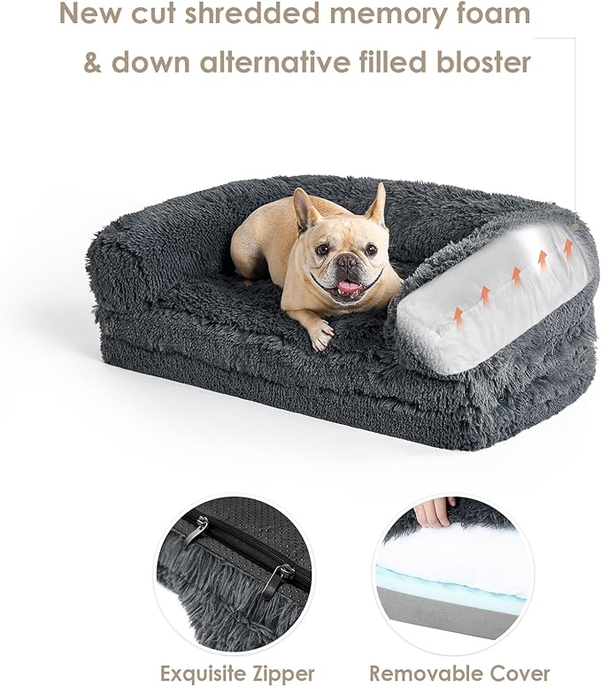 EHEYCIGA Foldable XL Dog Bed, Faux Fur Fluffy Dog Bed for Extra Large Dogs, Orthopedic Calming Memory Foam XL Dog Couch Bed, Washable Soft Warm Dog Sofa Bed with Non-Slip Bottom, Dark Grey, 40"x30"x7"