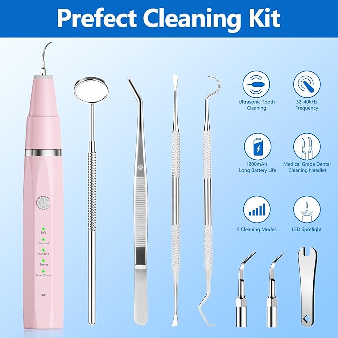 Dog Plaque Remover for Teeth,Pet Ultrasonic Tooth Cleaner,Teeth Cleaning Kit -Tartar Remover for Teeth Stains for Dogs and Cats (Pink)