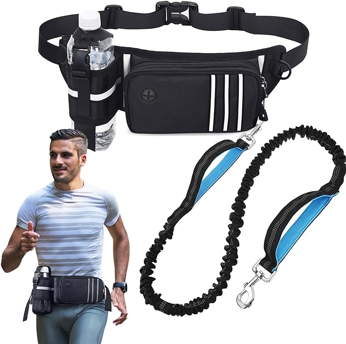 Hands Free Dog Leash Waist Leash for Dog Walking Bungee Leash Dog Running Belt for 【Medium & Large Dogs, 20-70 lbs】 Fanny Pack for Walker Hiking Jogging…