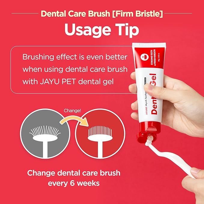 Dental Care Brush (Firm Bristles) - Resilient Toothbrush for Dog Tartar & Plaque Removal, Horizontal Head and S-curved Body