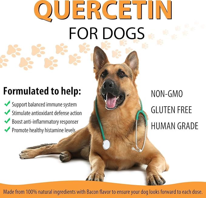 Quercetin for Dogs, Dog Quercetin with Vitamin C Supports Dogs Allergy Relief, Support Balanced Immune System, Pet Supplement Quercetin for Dog Allergies, Bacon Flavor - 1 Pack 60ml / 2.02oz