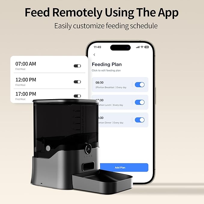DOGNESS Automatic 11L Dog Feeder with Ultra wide angle HD night vision Camera, Dog Feeder with APP Control, Automatic Dog Feeder Support 2.4G WiFi, 5000 mAh Battery and Plug-in Power (Black)