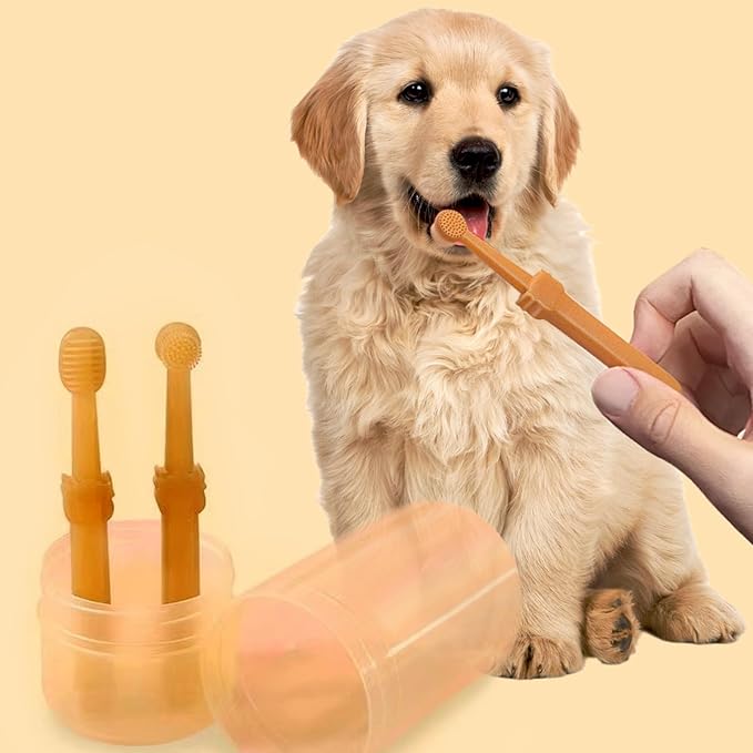 Dog Toothbrush: Pet Silicone Toothbrush Cat Tooth Brushing Kit with Storage Cup, 360° Doggie Kitten Toothbrush Tongue Cleaning Brush, Dental Care for Small Pets