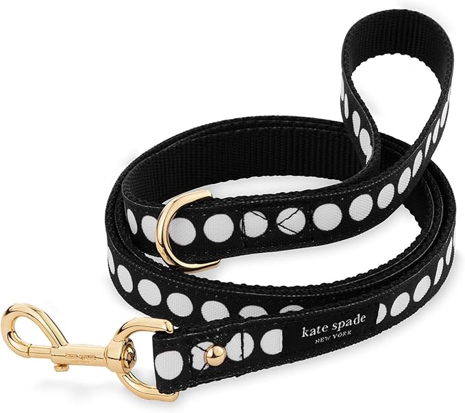 Kate Spade New York 4.5ft Dog Leash, Heavy Duty Leash for Female or Male Dogs, Cute Pet Leash with Gold Metal Hardware, Long Dog Lead for Small and Medium Breeds, Art Dot