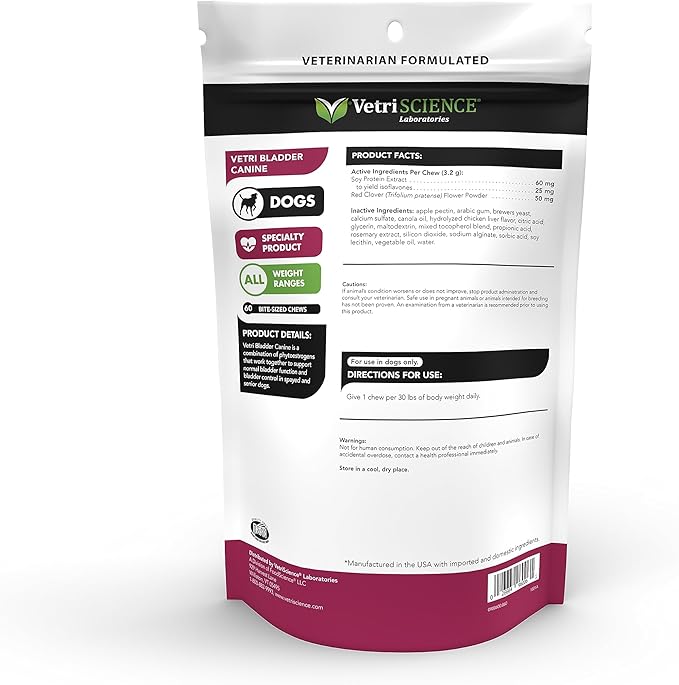 VetriScience Vetri Bladder Supplement for Dogs – Bladder Support Chews with Antioxidants for Spayed and Senior Dogs, Manage Incontinence and Urine Leaks