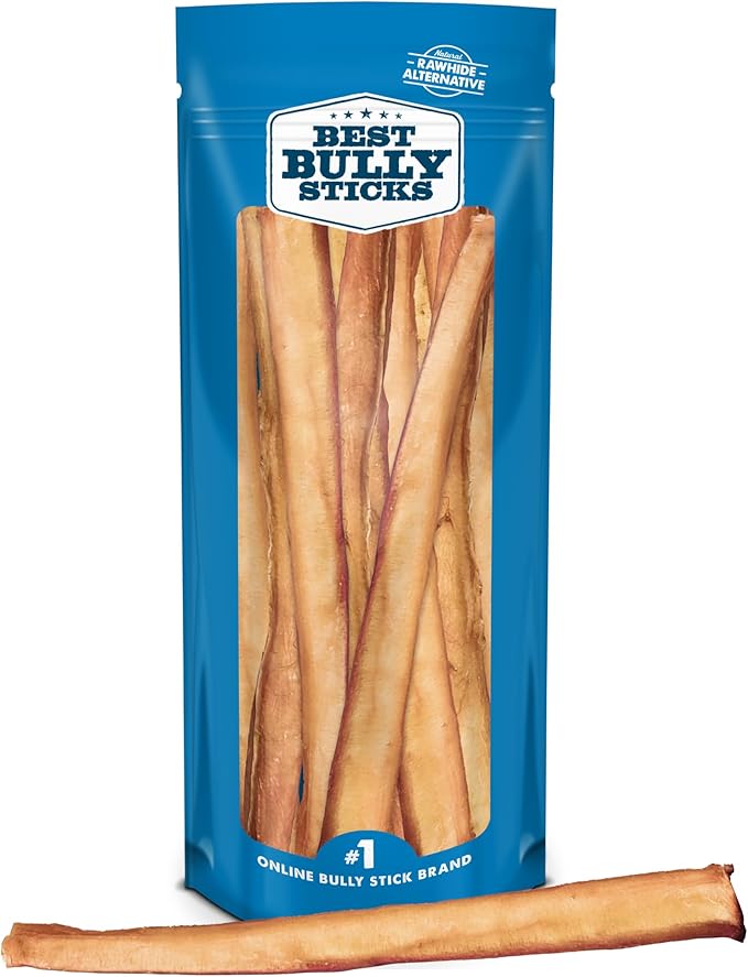Best Bully Sticks All Natural 12 Inch Thick Bully Sticks for Large Dogs - 100% Free-Range Grass-Fed Beef - Single-Ingredient Grain & Rawhide Free Dog Chews - 10 Pack