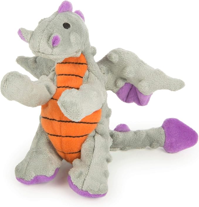 goDog Bubble Plush Dragons Squeaky Dog Toy, Chew Guard Technology - Gray, Small