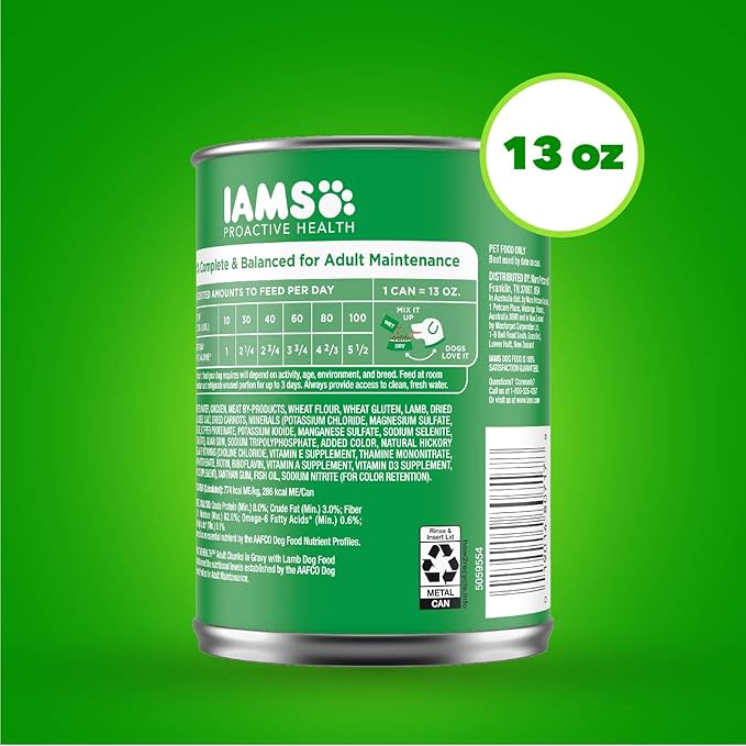 Iams Proactive Health Wet Dog Food, Lamb Chunks in Gravy, 13 oz., Pack of 12