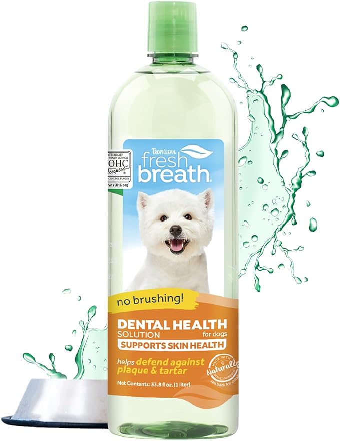 TropiClean Fresh Breath Supports Skin Health | Dog Oral Care Water Additive | Dog Breath Freshener Additive for Dental Health | VOHC Certified | Made in the USA | 33.8 oz.
