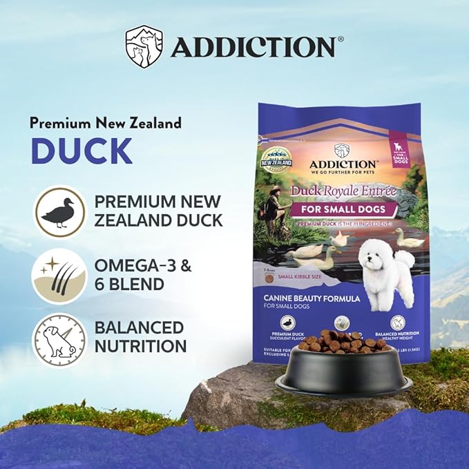 Addiction Duck Royale Entrée All Life Stages Small Breed Grain-Free Premium Duck Dry Dog Food Crafted in New Zealand - 3.3 lb
