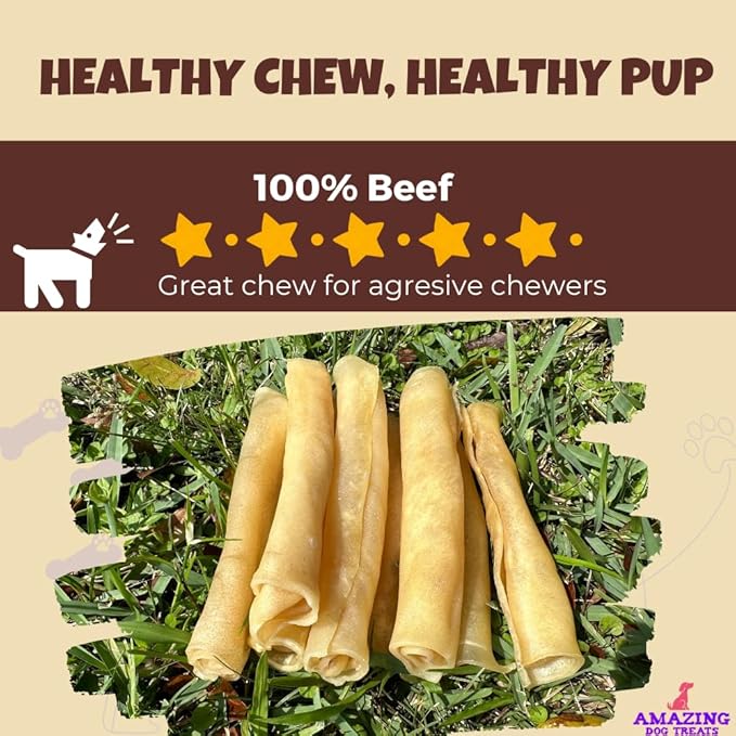 Amazing Dog Treats - Large Collagen Stick - (6 Inch - 100 Count) - Collagen Beef Cheek Rolls for Dogs - 100% Pure Collagen Sticks for Dogs - No Hide Bones for Dogs