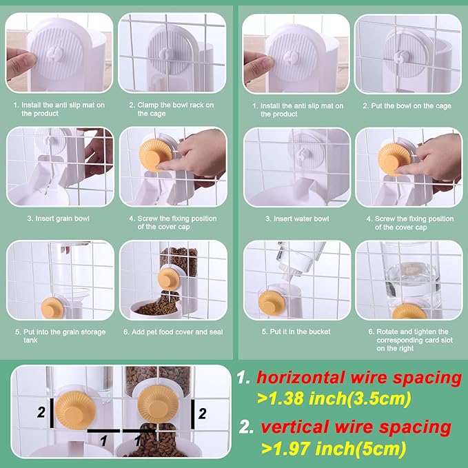 Hanging Automatic Food Water Dispenser,Gravity Rabbit Feeder and Water Dispenser Set,Cage Cat Food and Water Dispenser Food Bowl for Bunny Chinchilla Guinea Pig Hedgehog Ferret