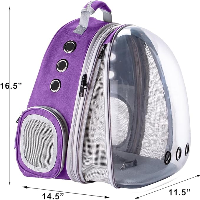 Expandable Cat Backpack Carrier, Fit up to 20 lbs, Space Capsule Astronaut Bubble Window Pet Backpack for Large Cat and Small Puppy (Purple, Front Extension)