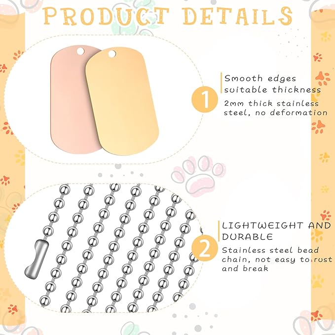 20 Pieces Military Dog Tags Set Including 10 Stainless Steel Army Blank Dog Tag 10 Steel Chain Personalized Pets Tags Oval Pendant Necklace for Stamping Engraving DIY Craft(Colorful)