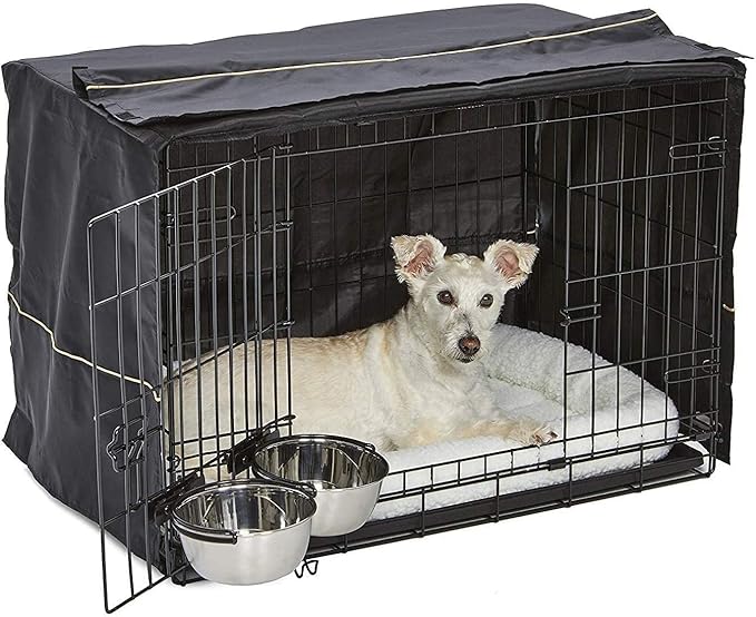 MidWest Homes for Pets iCrate Dog Crate Starter Kit | 30-Inch Dog Crate Kit Ideal for Medium Dog Breeds (weighing 26 - 40 Pounds) || Includes Dog Crate, Pet Bed, 2 Dog Bowls & Dog Crate Cover