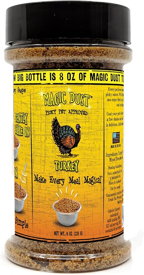 Wild Meadow Farms - Magic Dust Turkey Jerky Topper, Single Protein Pet Food Topper for Dogs & Cats, Enhance Flavor & Elevate Mealtime Excitement for Picky Eaters - 8 Ounce Bottle in Turkey Flavor