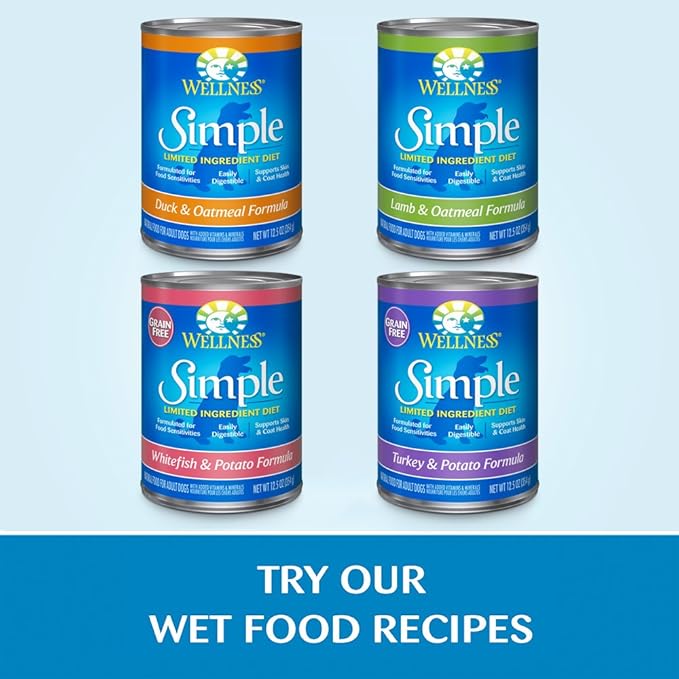Wellness Simple Natural Limited-Ingredient Grain-Free Dry Dog Food, Easy to Digest for Sensitive Stomachs, Supports Skin & Coat (Lamb and Oatmeal, 26-Pound Bag)
