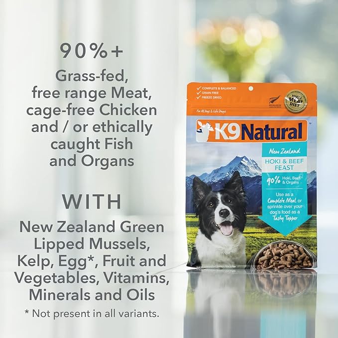 K9 Natural - Grain Free Freeze Dried Dog Food Topper - Hoki & Beef, 3.5oz