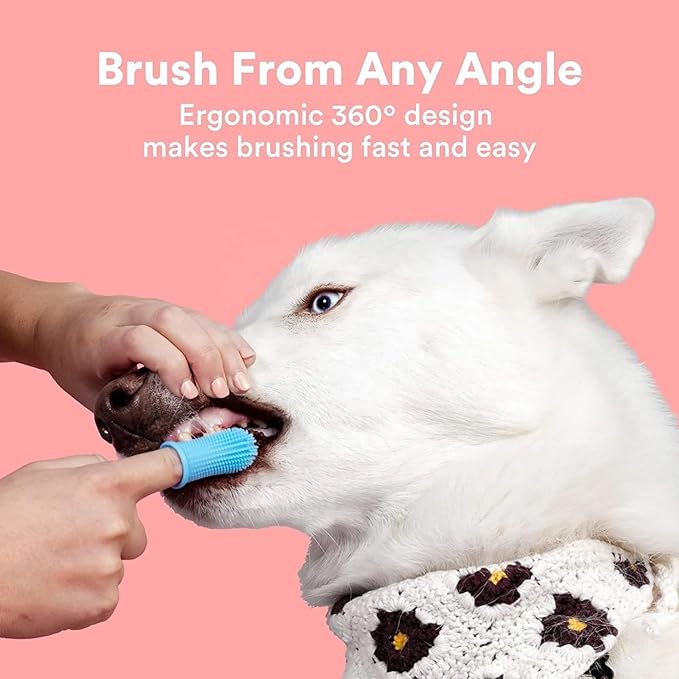 LL Goods 3-Pack Dog Finger Toothbrush Kit - Big Mouth Toothbrush, Dog Teeth Cleaning Essentials, Blue