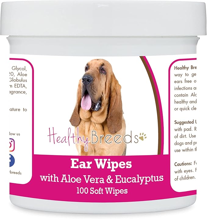 Healthy Breeds Bloodhound Ear Cleaning Wipes with Aloe & Eucalyptus for Dogs 100 Count