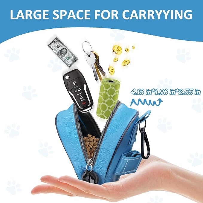 Hands Free Dog Poop Bag Holder for Leash with Big Opening, Dog Poop Bag Holder, Zippered Pouch with Carabiner Hook Waterproof Dog Poop Bag Holder(1 Doggy Bag) (Black)